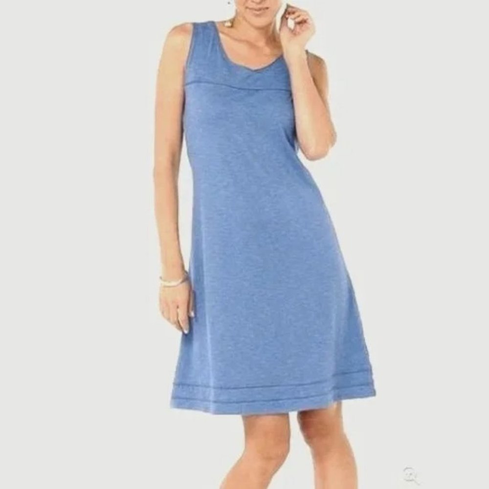 Toad & Co Oolong Sleeveless Dress Organic Cotton Tencel Blend Light Blue/Grey